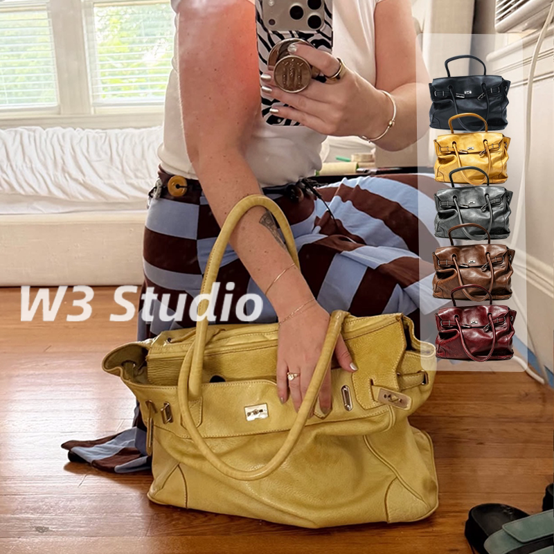W3Studio European and American Niche Anemonia Vintage Distressed Platinum Bag Large Capacity Yellow Firkin Tote Bag W3Studio European and American Niche Anemonia Vintage Distressed Platinum Bag Large Capacity Yellow Firkin Tote Bag