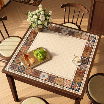 Retro square table mat waterproof and oil-proof free wash square table cloth high-end living room square table coffee table protection mat Retro square table mat waterproof and oil-proof free wash square table cloth high-end living room square table coffee table protection mat