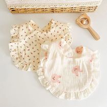 Baby Cotton Bibs Ruffle Print Cherry Rainbow Saliva Towel Fe