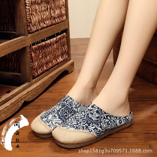 Yunnan Handmade Cotton and Linen Slippers for Women, Canvas Slippers for Couples, Japanese-Style Closed-Toe Soft-Soled Home Shoes, Linen Straw Shoes