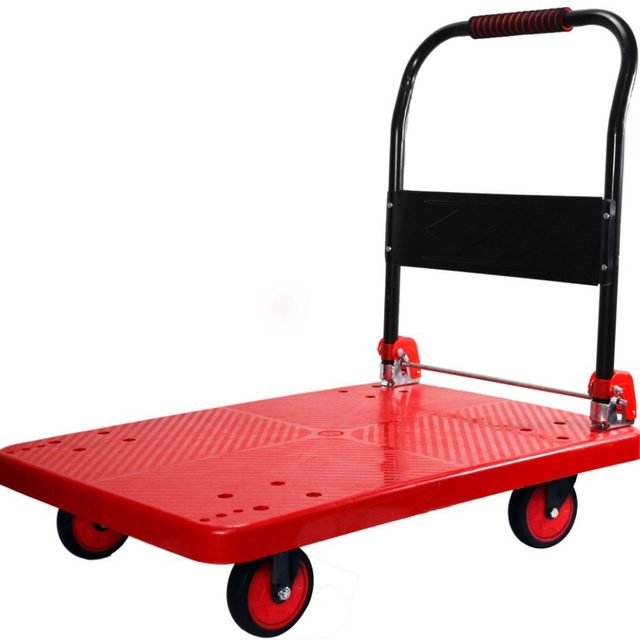 Small Cart for Transporting Goods, Flatbed Cart, Hand-Pushed Cart, Household Delivery Portable Trailer, Foldable Lightweight Handcart