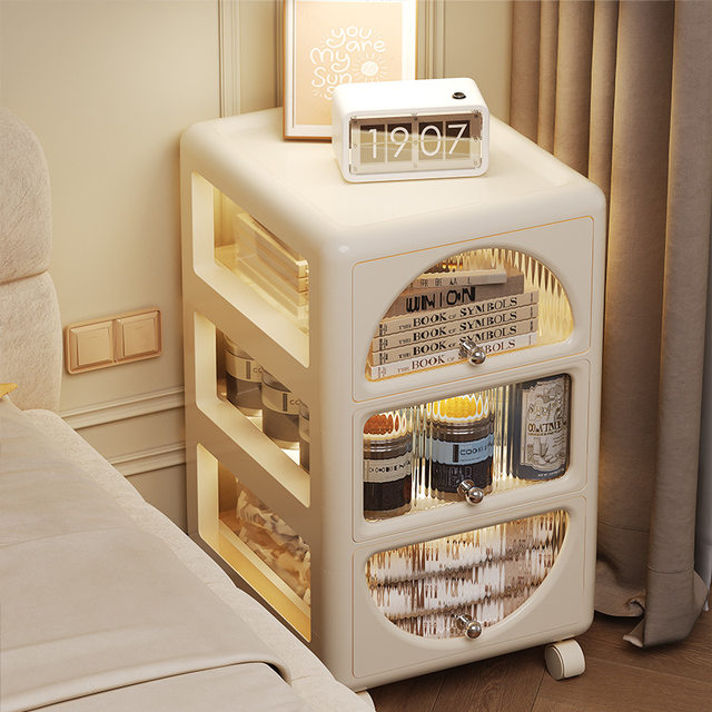 Bedside Table with Cream-Colored Drawers, Multi-Layer Storage Cabinet, Storage Box, Shelf, Simple Narrow Gap Alternative, a Must-Have Item