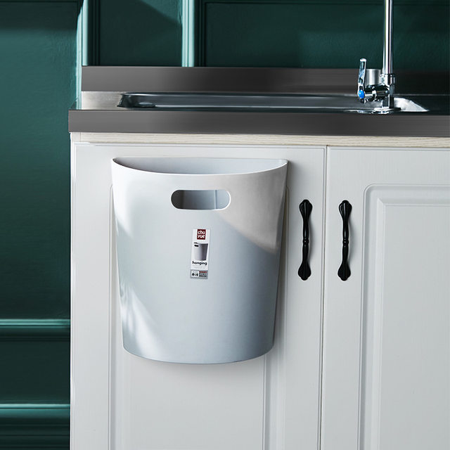 Wall-Mounted Trash Can Bathroom Punch-Free Kitchen Trash Can Cabinet Door Household Toilet Sanitary Bucket Wall-Mounted Small