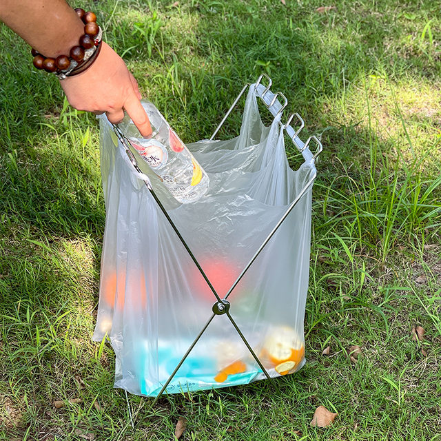 Large Garbage Bag Rack Thickeneded Bracket Folding Support Rack Outdoor Camping Home Kitchen Metal Trash Can Rack