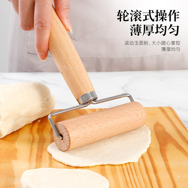 Beech Wood Rolling Pin Non-Stick Rolling Pin Roller Type Dumpling Skin Mini Solid Wood Handle Roller Household Rolling Pin