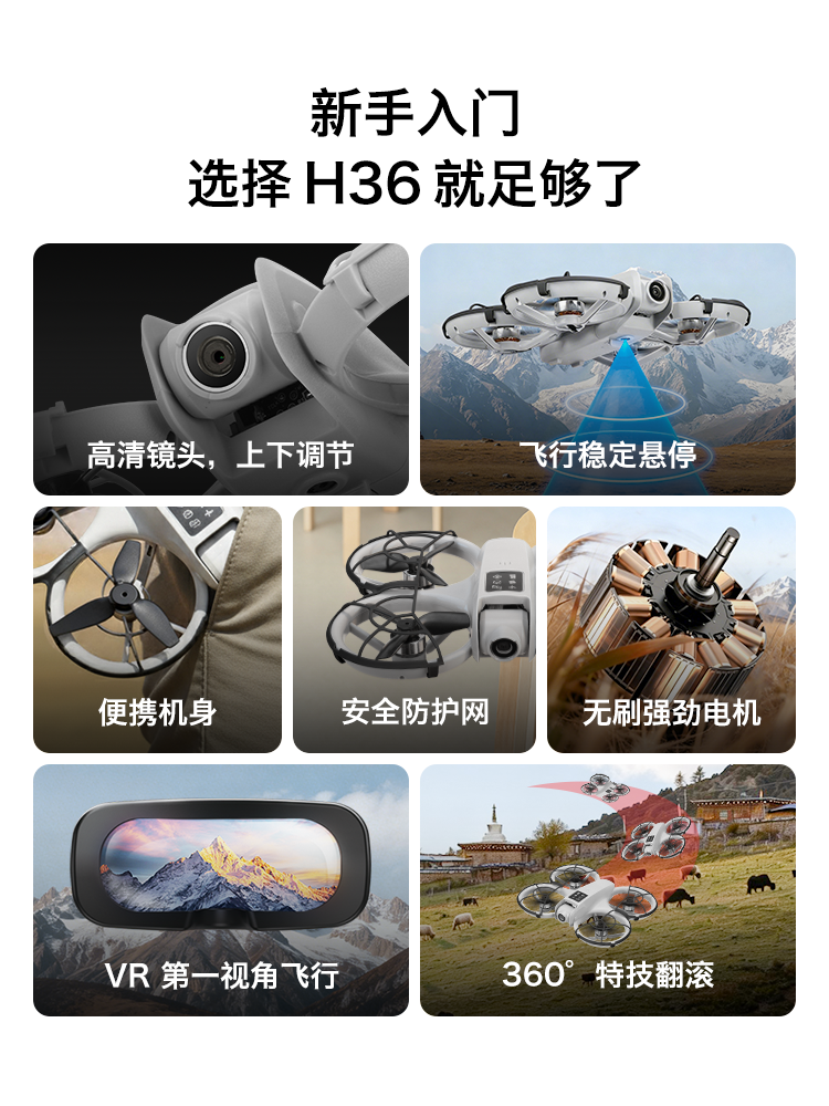 Alien Country-Style Drone with Vr Glasses H36, High-Definition Aerial Photography, Suitable for Children and Adults, Racing, Beginner-Friendly, Easy to Use, Immersive Experience, Remote Control Aircraft, New Year's Gift, Circle Flying Machine
