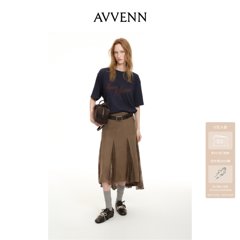 [New Product] Avvenn Gray-Purple Vintage Distressed Flocking Print T-Shirt Short Sleeves Ak71001517