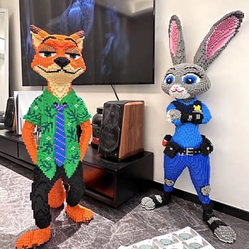 Giant Judy Rabbit and Nick Fox Building Block Toys, High-Difficulty Adult Version, Educational 3D Puzzle Assembly, Decorative Gift