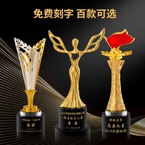 Crystal trophy made of metal five-pointed star thumb excellent employee award creative design competition souvenir