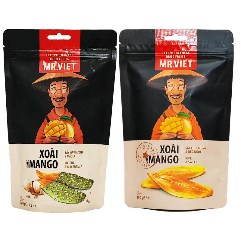 Vietnam's Original Mr.Viet Matcha Nut Milk Chocolate Coconut Flavored Dried Mango Fruit Snacks Vietnam's Original Mr.Viet Matcha Nut Milk Chocolate Coconut Flavored Dried Mango Fruit Snacks