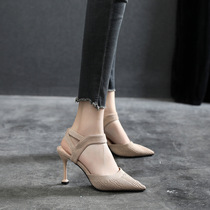 Pointed toe stiletto high heels small size 31 comfortable summer breathable sandals for women large size 41 hollow black