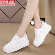 Thick-soled white shoes for women 2024 new autumn inner height increasing womens shoes Korean style versatile breathable platform shoes for sale