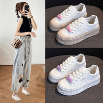 Genuine leather white shoes for women 2024 spring new versatile thick-soled casual womens shoes ugly and cute big toe baguette biscuit shoes