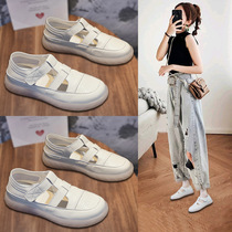 Baotou Roman Sandals Womens 2024 Summer New Style Pig cage Shoes Jelly Flat Commuting Genuine Leather Hollow Beach Shoes