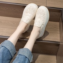 Thick-soled fisherman shoes for women 2024 spring new slip-on fashion single shoes sports and leisure heightening canvas shoes hot style