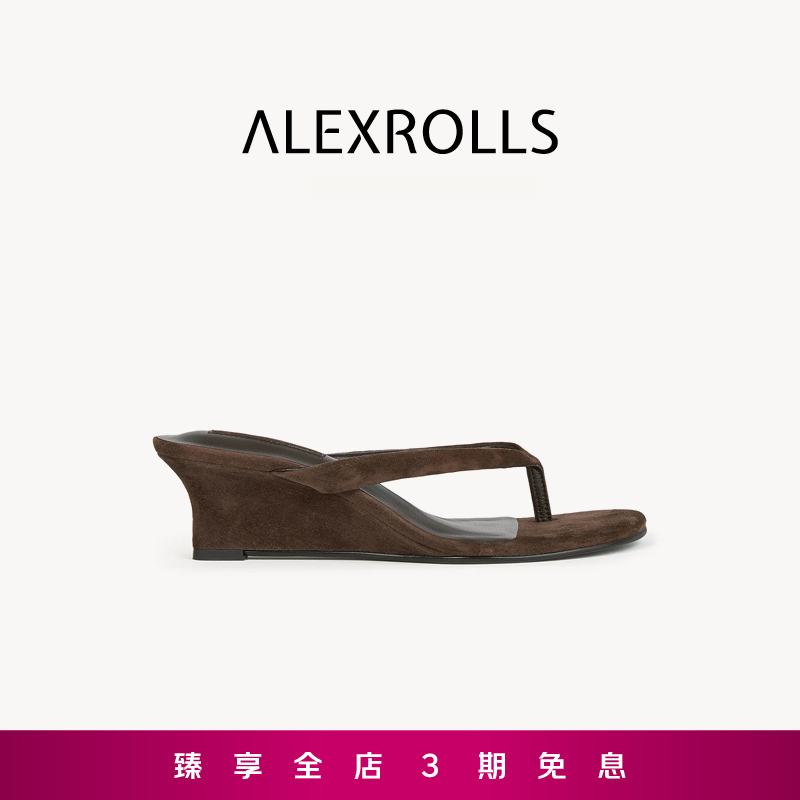 Alexrolls26 Spring and Summer European and American Style Fashion Flip-Flops with Low Wedge Heel for Women, Simple Vacation Sandals