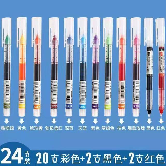 Colorful Direct Liquid Quick-Drying Gel Pen 0.5mm Needle Tip Cap-Type Rollerball Pen Multifunctional Gel Pen for Students