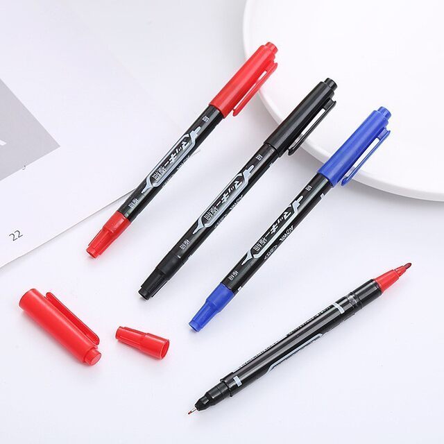 Double-Ended Marker Pen, Art-Specific, for Elementary School Students' Drawing, Black Oil-Based, Dual-Tip, Quick-Drying, Waterproof