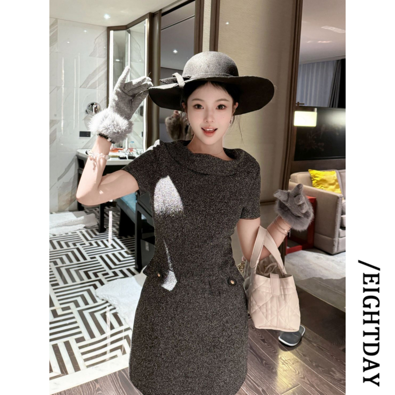 /Eightday French Hepburn Style Boat Neck Tailored Slim Dress 2026 Summer Elegant Short Dress /Eightday French Hepburn Style Boat Neck Tailored Slim Dress 2026 Summer Elegant Short Dress