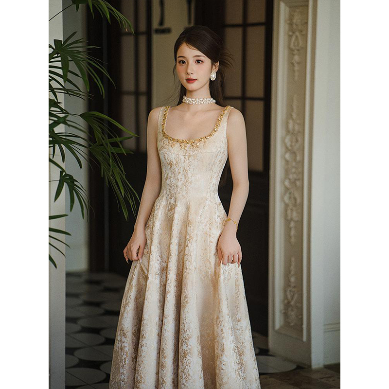 Beautiful Dressing Gown Dress, Champagne Color, High-End Engagement Certificate, Toast Dress, Fairy Elegant, Homecoming Banquet Evening Dress
