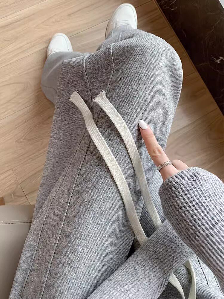Grey Sports Pants Woman Autumn Winter 2023 New High Waist Pituality Spring Autumn Straight Drum Banana Pants Casual Plus Suede Pants-Taobao