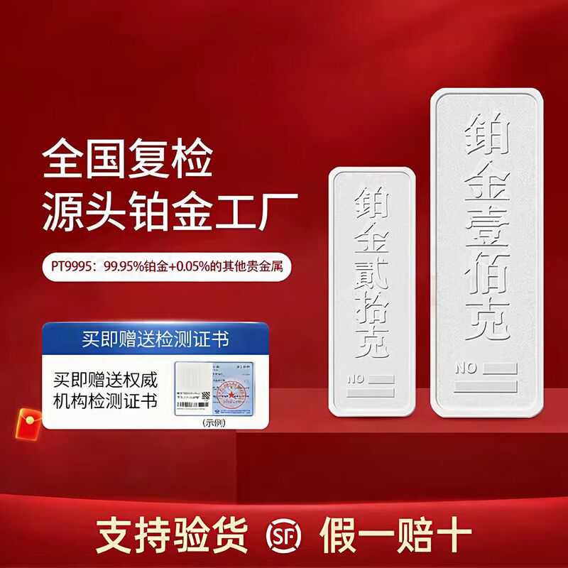 Platinum Investment Gold Bars Pt9995 Wealth Platinum Plates 10g 20g 50g 100g Collectible with Certificate