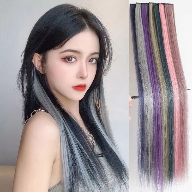 Princess Hair Extensions Short Hair Highlights One-Piece Colored Wig Strip Blue New Natural Fringe Hair Extensions