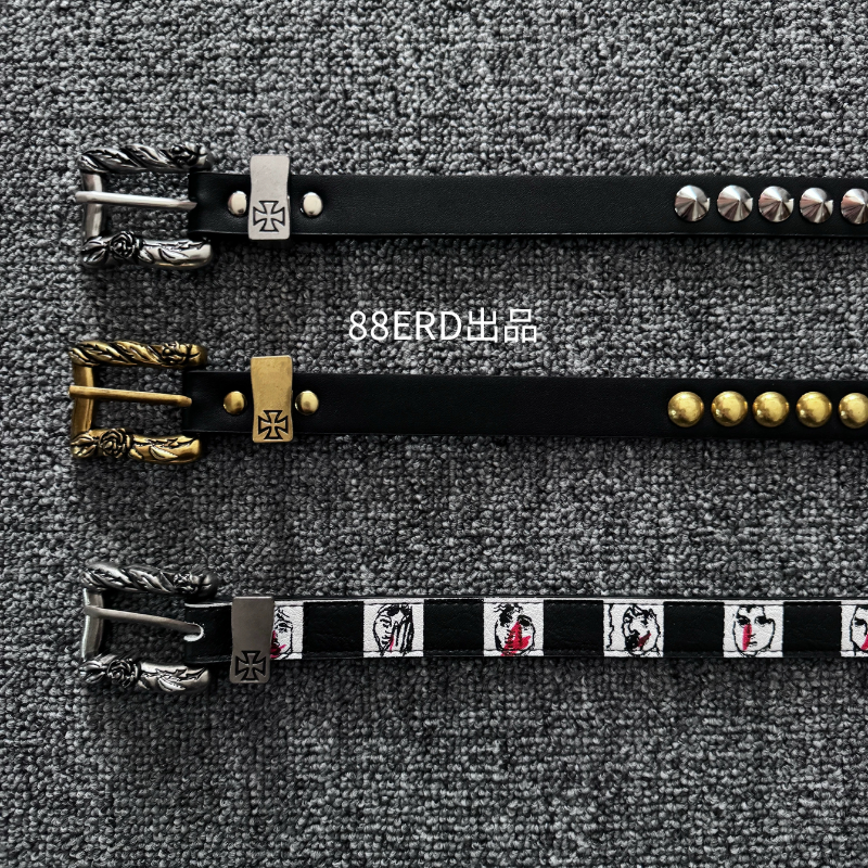 [Готовый запас] Ремень ERD Melancholy Rich второго поколения Черная роза персонаж ручная роспись панк-рок потрепанный ремень