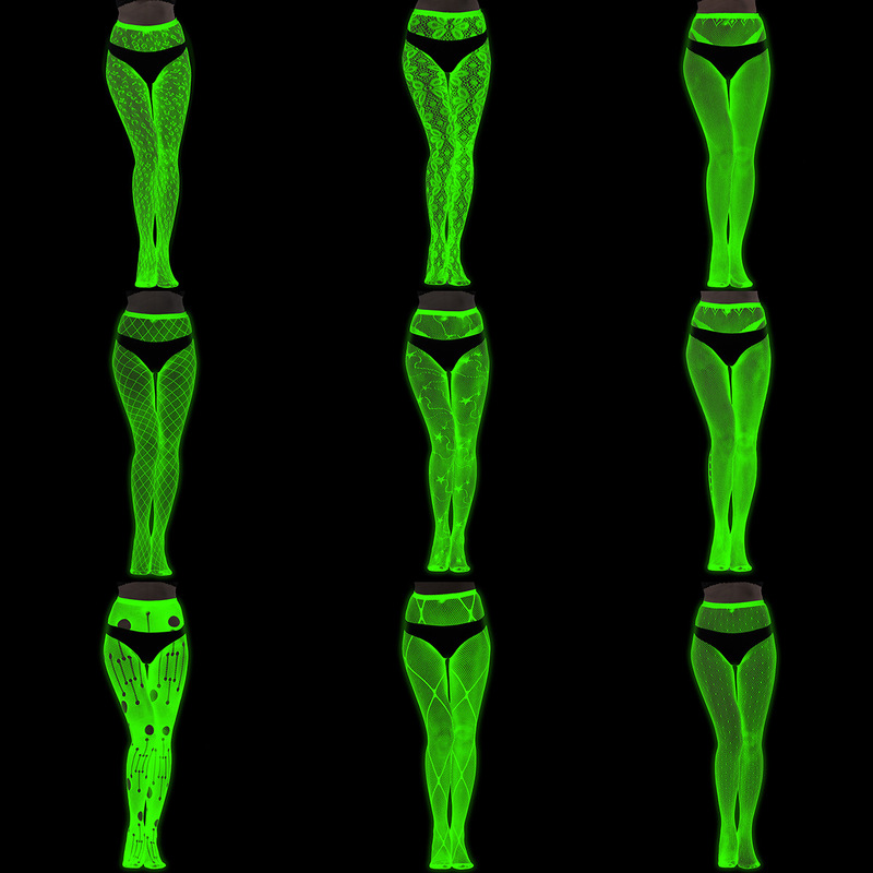 Luminous Tights Fluorescent European and American Style Pantyhose Night Light Fishnet Stockings Green Light Sexy Tattoo Lace Jacquard Socks