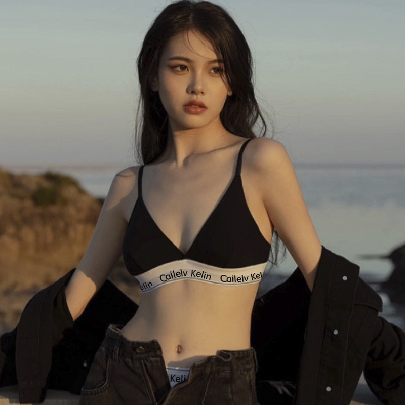 Cailelv Kelin Lingerie Women's Underwear Set Small Bust Black French Triangle Cup Beautiful Back Dance Bra
