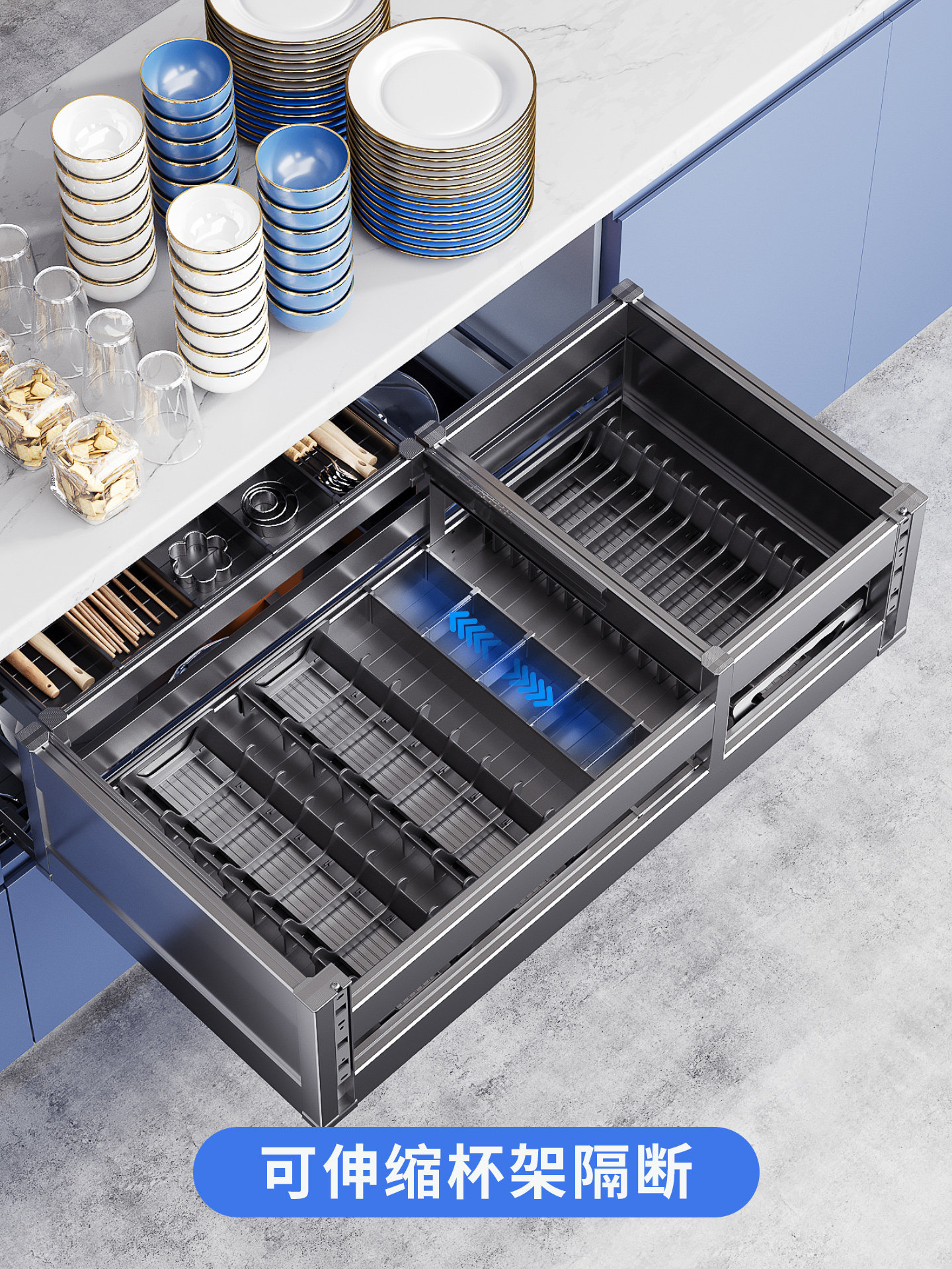 Cisimp Pull-Out Basket Kitchen Cabinet Double-Layer Drawer-Type Bowl Basket Dish Cabinet Pull-Out Built-In Dish Rack