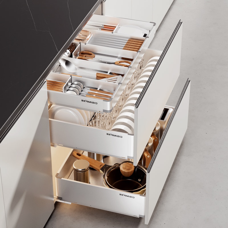 Cisimp Pull-Out Basket Kitchen Cabinet Bowl Basket Three-Layer Drawer Type Sus304 Stainless Steel Built-In Kitchen Cabinet Basket