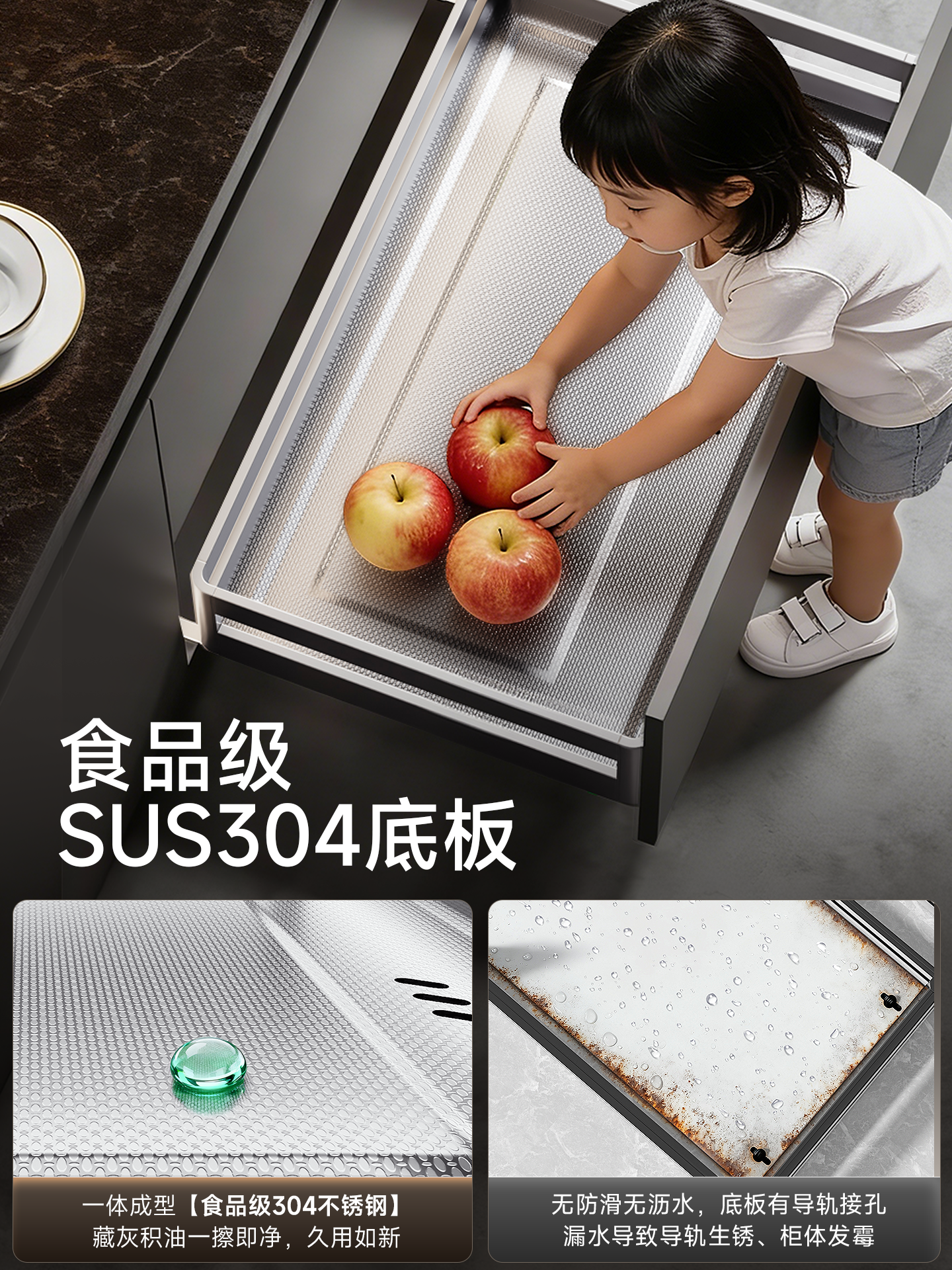 Chijian 304 Stainless Steel Pull-Out Basket Kitchen Cabinet Double-Layer Bowl Basket Drawer-Type Kitchen Cabinet Dish Rack Cupboard Storage