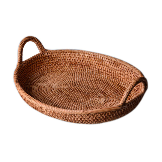 Vietnamese hand-woven straw fruit plate, dried fruit plate, snack plate, fruit basket, tea storage basket, small oval tray with handle