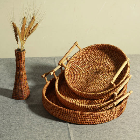 Handmade Vietnamese rattan fruit snack tray storage basket household dried fruit snack fruit basket bamboo basket steamed bun basket