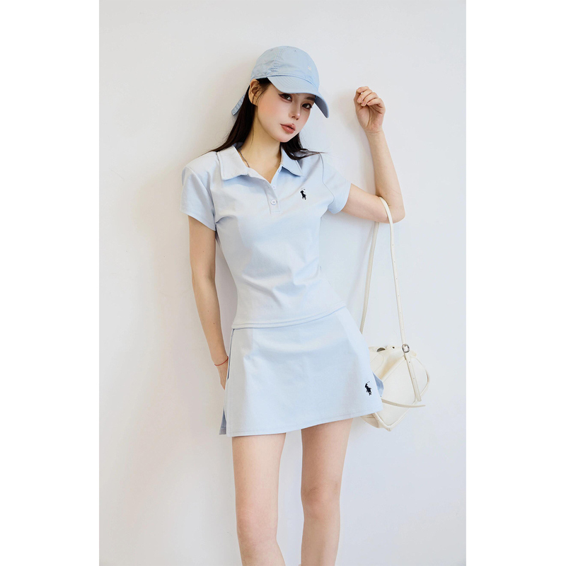 American Casual Blue Tennis Sports Suit Skirt Summer Slim-Fit Short-Sleeved Polo Collar Top and Skirt Two-Piece Set American Casual Blue Tennis Sports Suit Skirt Summer Slim-Fit Short-Sleeved Polo Collar Top and Skirt Two-Piece Set
