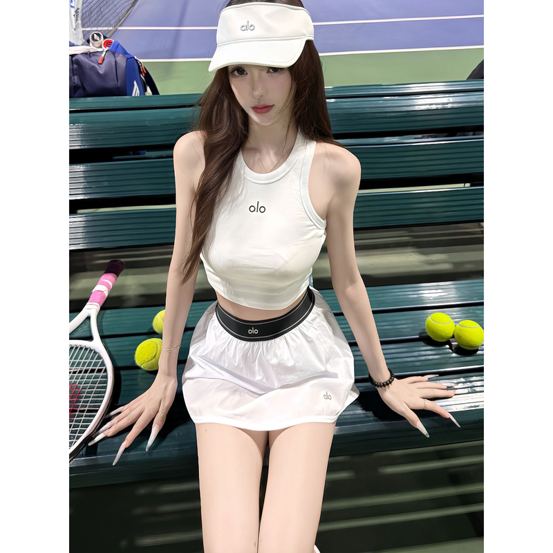 American-Style Hot Girl White Tennis Outfit Set, Summer Design, Short Sleeveless Top, Quick-Drying Skirt, Two-Piece Set