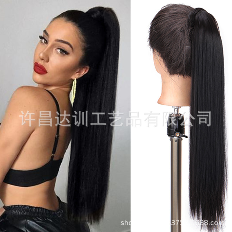 European and American Hot-Selling Magic Tape Long Straight Ponytail High-Temperature Synthetic Hair Wig Ponytail Braid