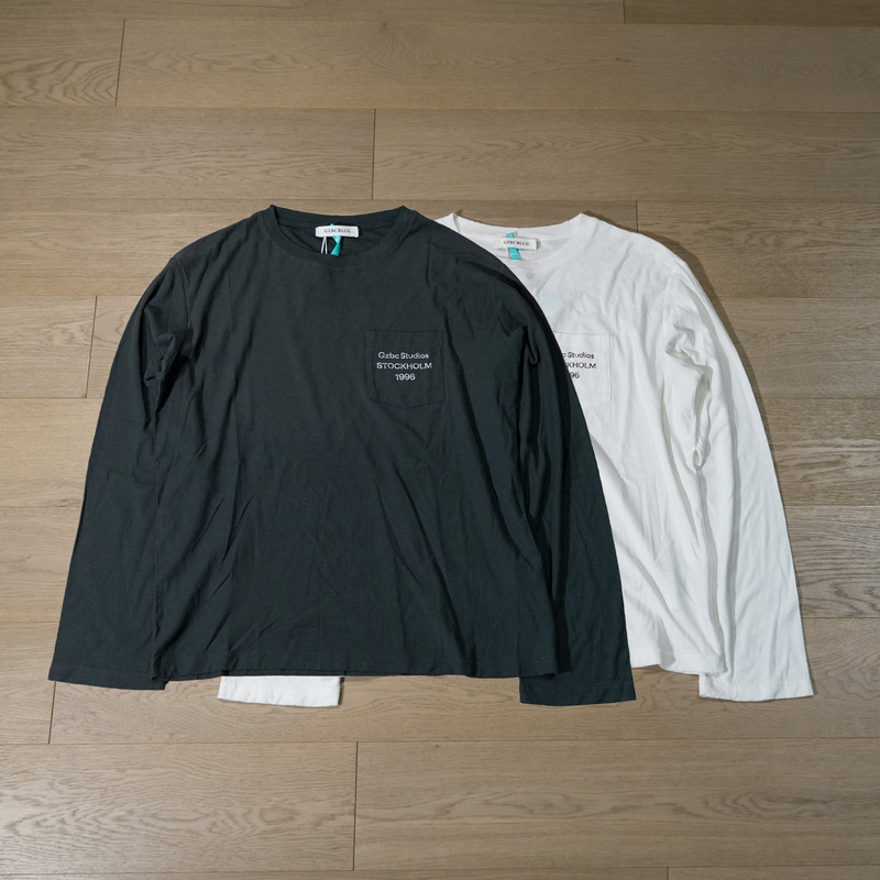 Gzbc Independent Brand Ac1996 Pocket Logo Print Casual Simple Washed Vintage Distressed Long-Sleeve T-Shirt