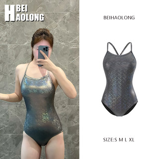 贝浩龙游泳馆专用训练浮潜2024年新款高级感露背闪亮三角连体泳衣