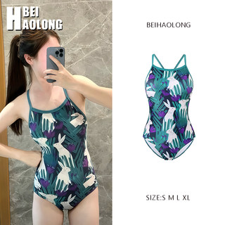 贝浩龙2024新款高级感游泳馆竞速训练连体泳衣三角绿色兔子网红