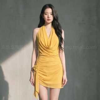 贝浩龙2025新款高级感辣妹风比基尼分体泳衣女三件套黄色性感夏季