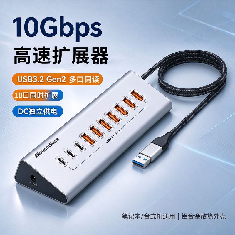 USB 3.2 Gen2 Desktop Computer External USB Flash Drive Hard Drive 10Gbps Docking Station Laptop Hub Splitter External Type-C Multi-Port Adapter Extension Converter with Power Supply for Keyboard and Mouse