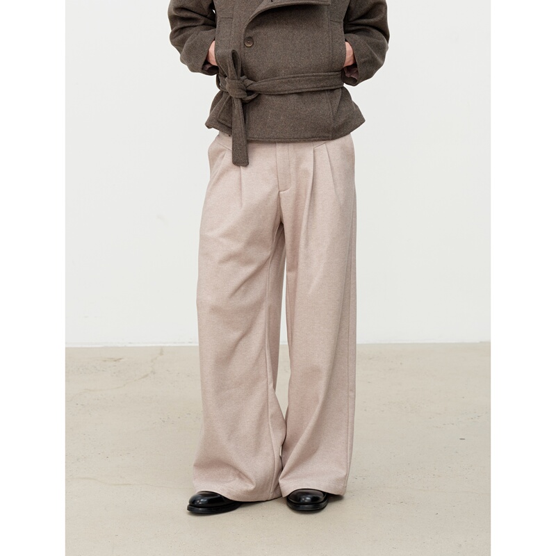 「Nico's Style」Sukchor Woolen Double-Pleated Three-Dimensional High-Waisted Commuting Drape Loose A-Line Trousers 「Nico's Style」Sukchor Woolen Double-Pleated Three-Dimensional High-Waisted Commuting Drape Loose A-Line Trousers