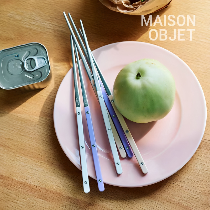 【Original from Korea】Cher Food-Grade 304 Stainless Steel Pc Eco-Friendly Handle Chopsticks ins French Style Tableware