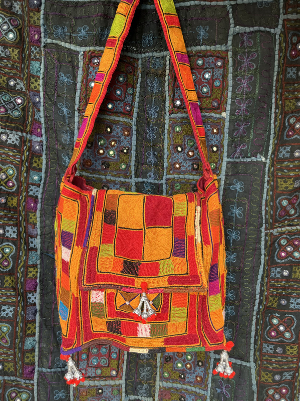 Indian Bengal Bag with Old Embroidery, Model 008, Single Shoulder Crossbody Bag with Lid