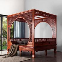 Ming and Qing antique classical mahogany new Chinese style solid wood elm Qiangong moon hole bed double frame bed step-by-step bed