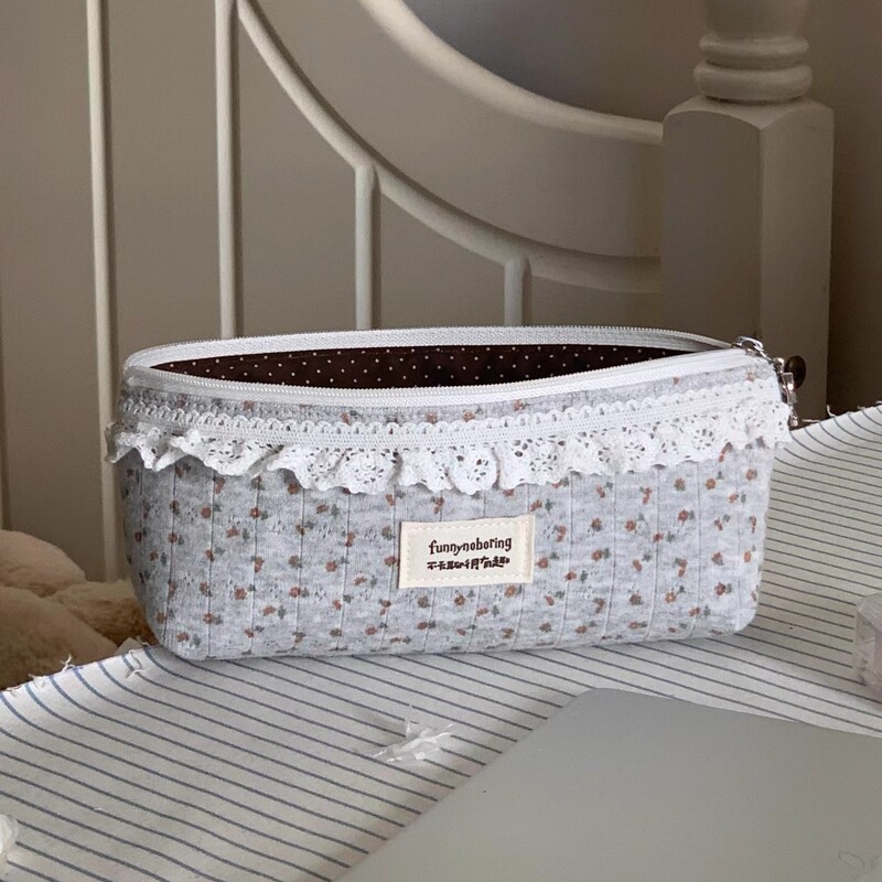 Lace Floral Gray Pencil Case, Large Capacity Student Stationery Pencil Case, High Aesthetic Value, ins Style Pencil Storage Bag Lace Floral Gray Pencil Case, Large Capacity Student Stationery Pencil Case, High Aesthetic Value, ins Style Pencil Storage Bag