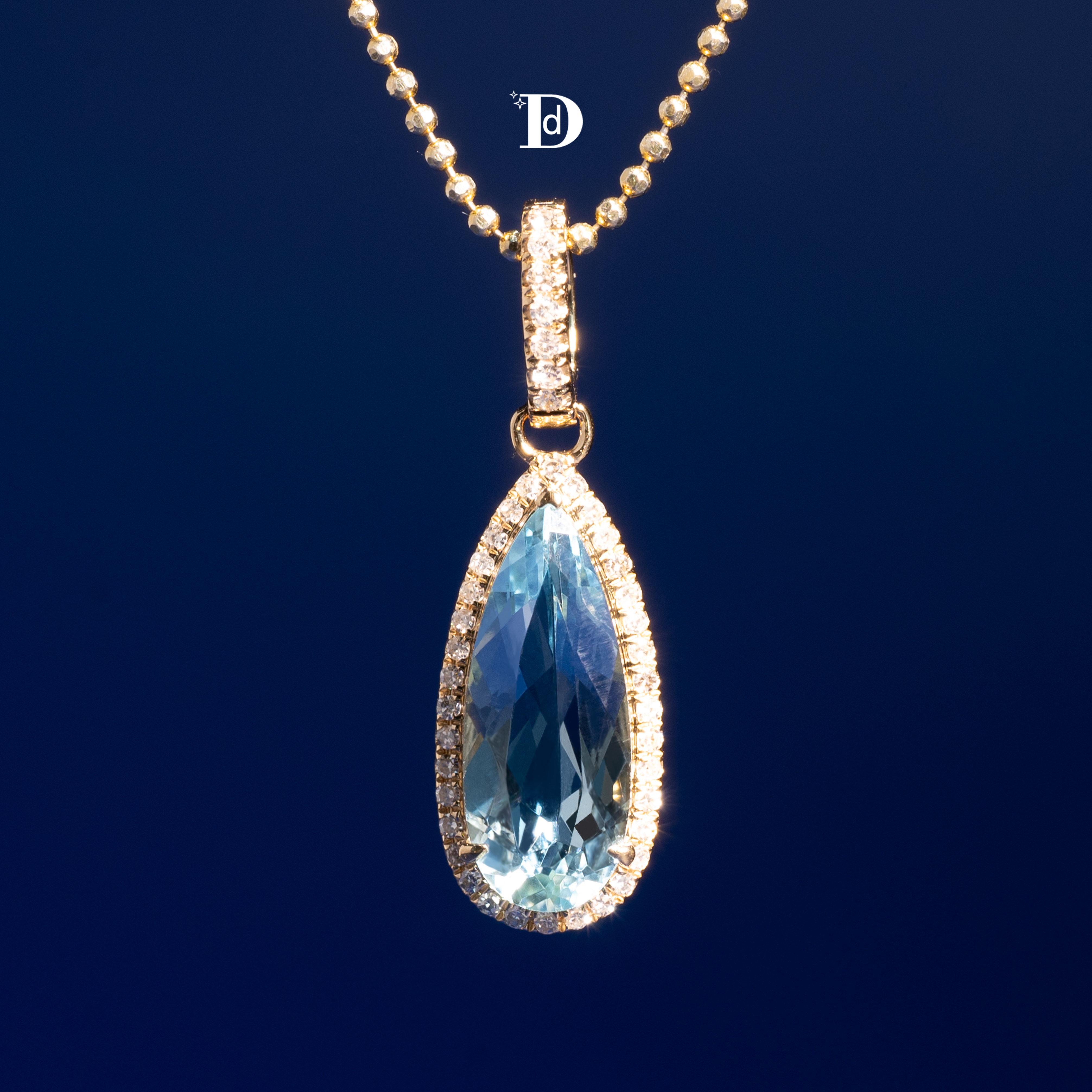 18K gold aquamarine and diamond clavicle necklace