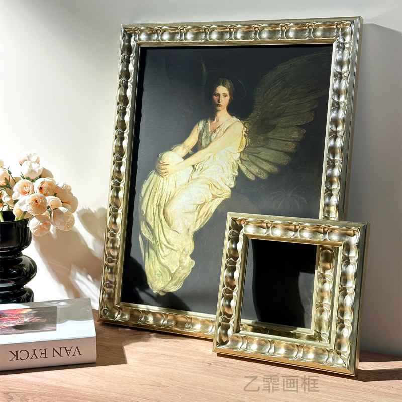 Yifei Picture Frame American French Style Vintage Silver 38mm Solid Wood Antique Frame Oil Painting Retro Decorative Picture Frame